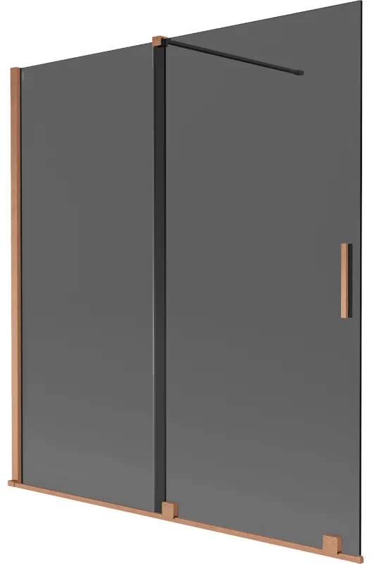 Mexen Velar, 2-krídlová posuvná vaňová zástena 150 x 150 cm, 8mm šedé sklo, medená matná, 896-150-000-41-65