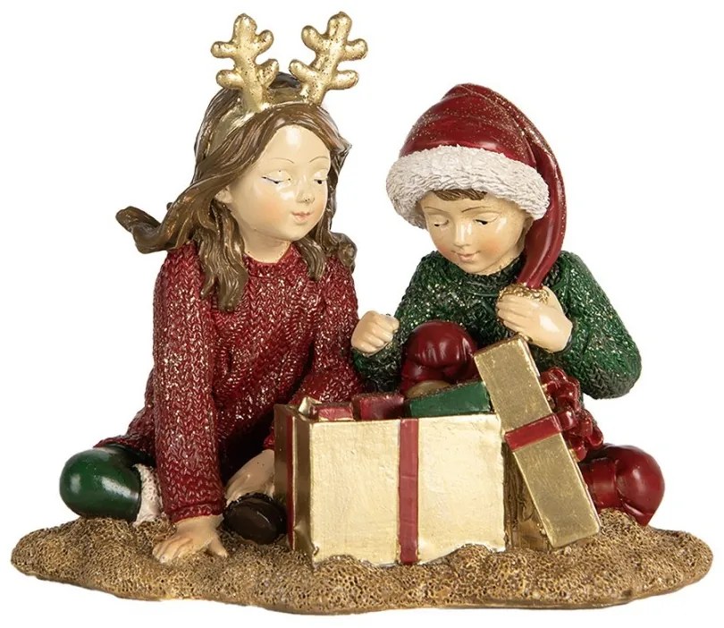 Červeno-zelená dekorácia deti s darčekom - 14*9*11 cm Červeno-zelená dekorácia deti s darčekom - 14*9*11 cm