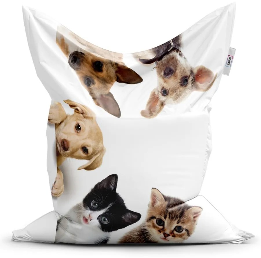 Sedací vak Classic šteniatka a mačiatka - detský, béžová / biela