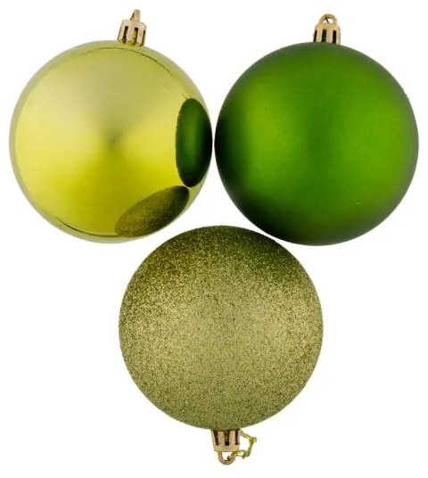 DECOLED Plastové guľôčky, 8 cm, jablkovo zelené, 8x matné, 8x trblietavé, 8x lesklé