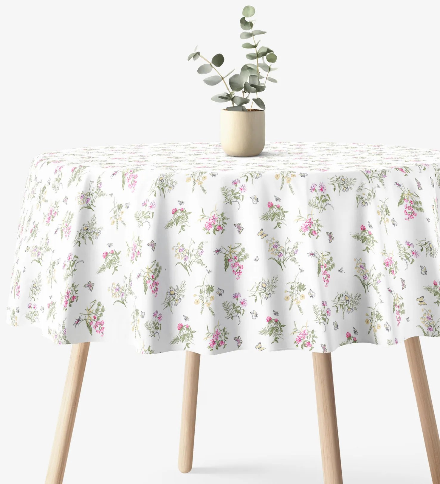 Goldea okrúhly obrus 100% bavlnené plátno - farebné lúčne kvety na bielom Ø 100 cm