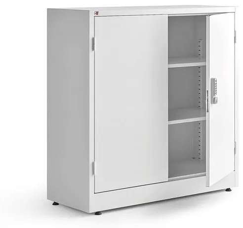 Kovová skriňa s elektronickým zámkom SAFE, 1000x1000x400 mm, biela