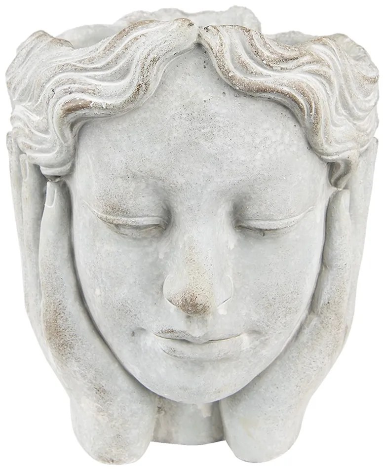 Šedý cementový kvetináč hlava ženy v dlaniach - 20*23*25 cm