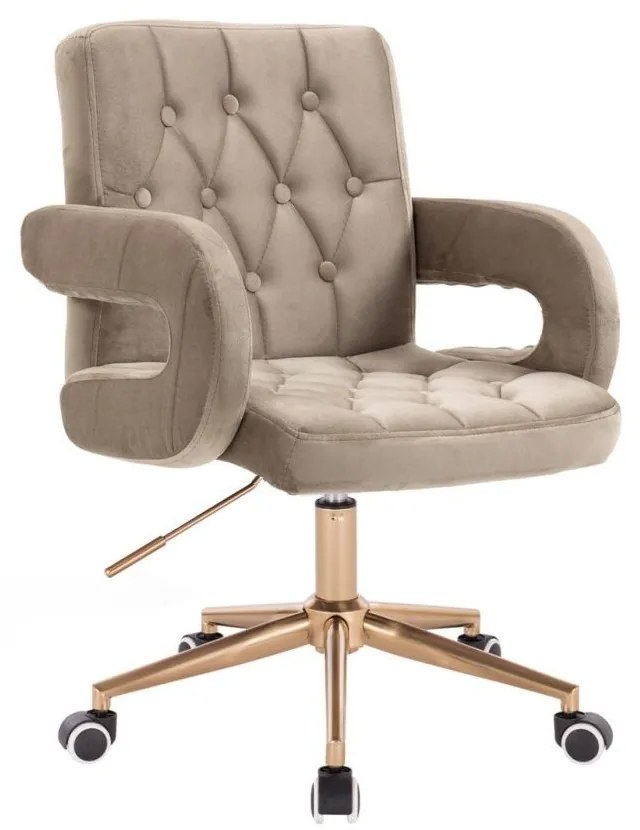 LuxuryForm DESIGN Stolička BOSTON VELUR na zlatej podstave s kolieskami - latte