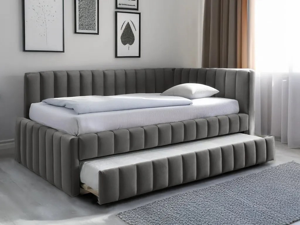 Čalúnená posteľ COMFINO VELVET s prístelkou 120x200 cm sivá