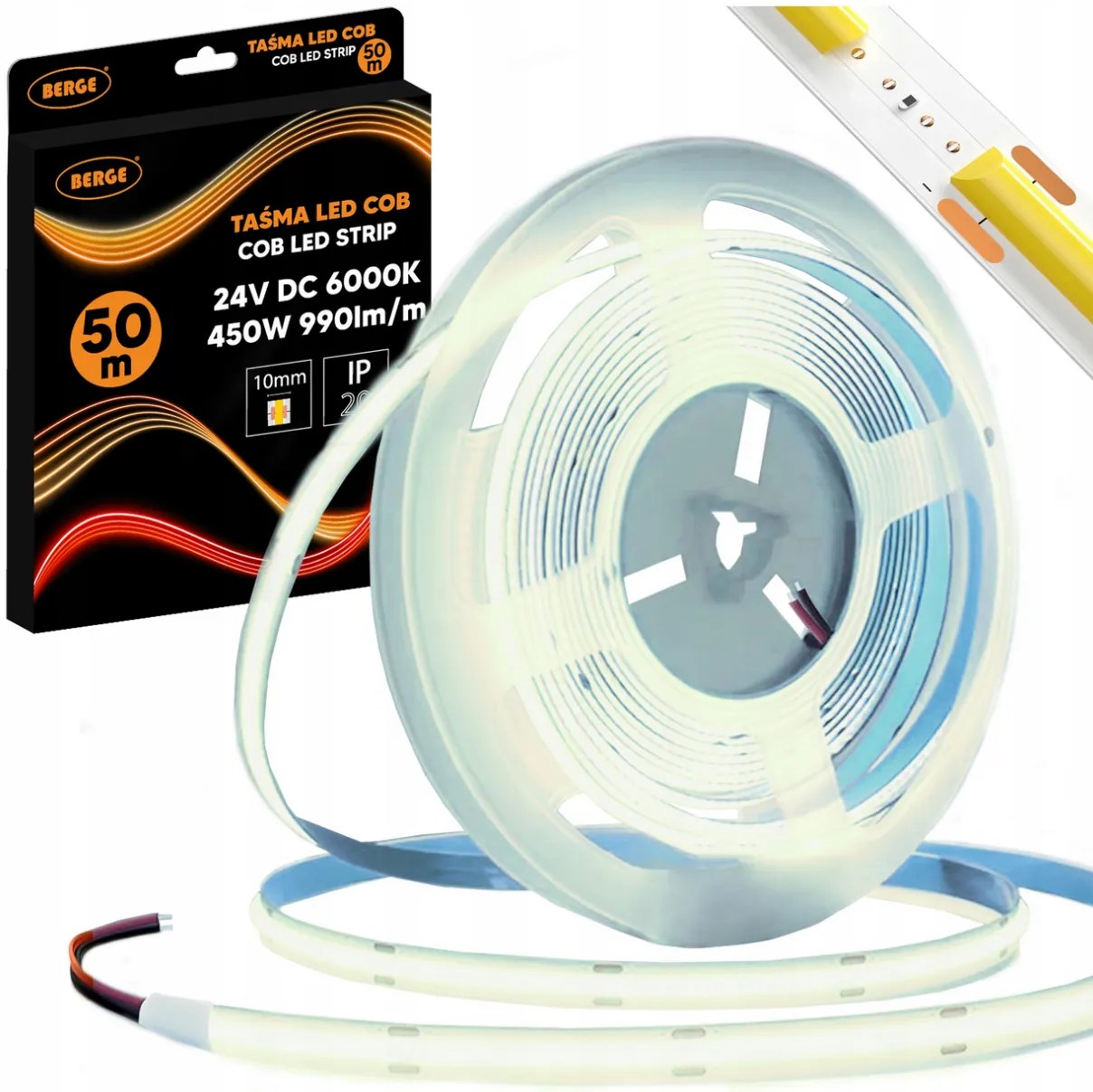 BERGE LED pásik COB Neon 24V - 480D - 9W/m - IP20 - 990lm - 50m - studená farba