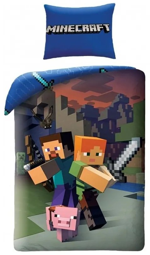Bavlnené posteľné obliečky Minecraft - motív Noc prichádza - 100% bavlna - 70 x 90 cm + 140 x 200 cm