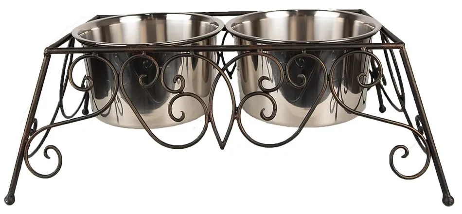 Veľké hnedé kovové misky pre psa alebo mačku - 46*26*16 cm / 2x2000 ml