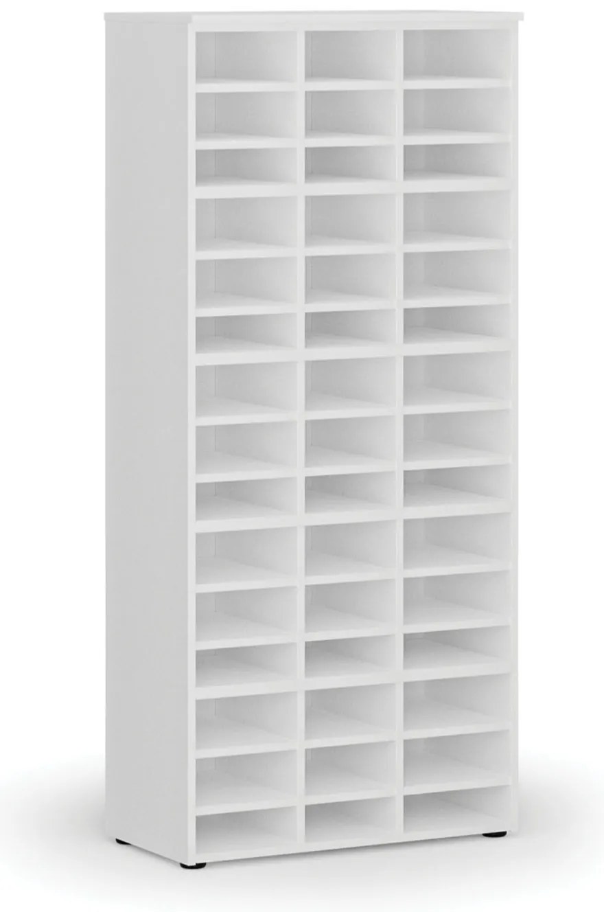 Triediaci regál PRIMO WHITE, 800 x 420 x 1781 mm, 45 priehradok, biely