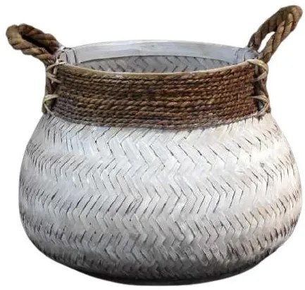 Biely bambusový kôš s ušami Valen - Ø46 * 35cm Biely bambusový kôš s ušami Valen - Ø46 * 35cm