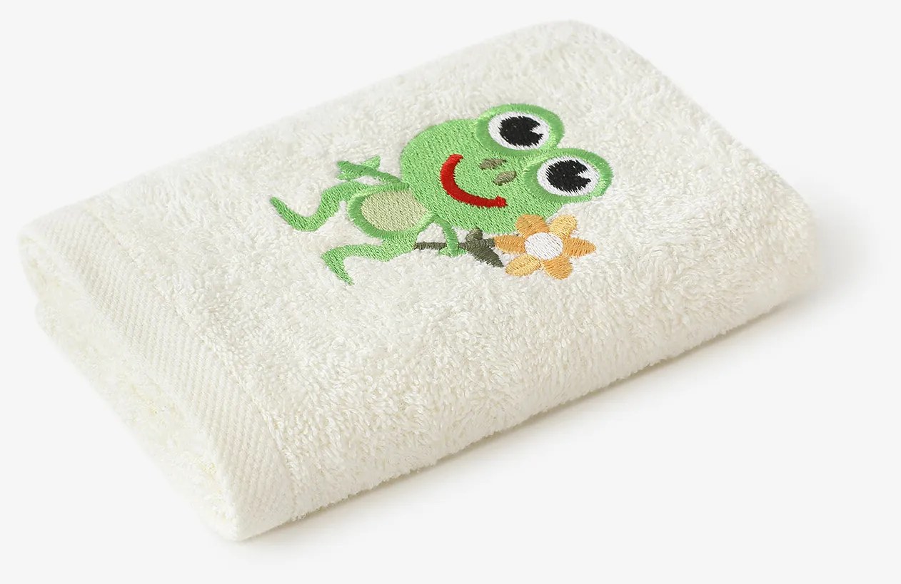 Goldea detský froté uterák - žabka na smotanovej 30 x 50 cm
