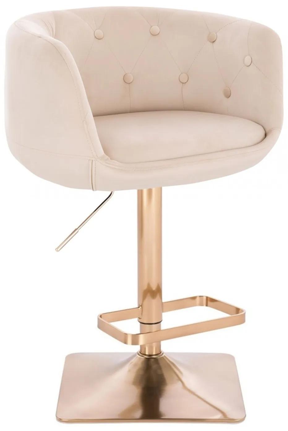 LuxuryForm DESIGN Barová stolička MONTANA VELUR na zlatej hranatej podstave - krémová