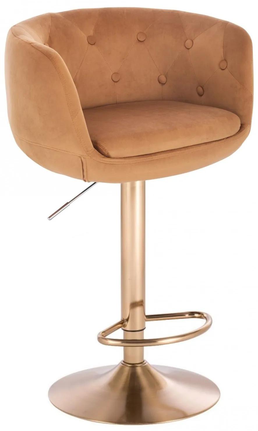 LuxuryForm DESIGN Barová stolička MONTANA VELUR na zlatom tanieri - medová