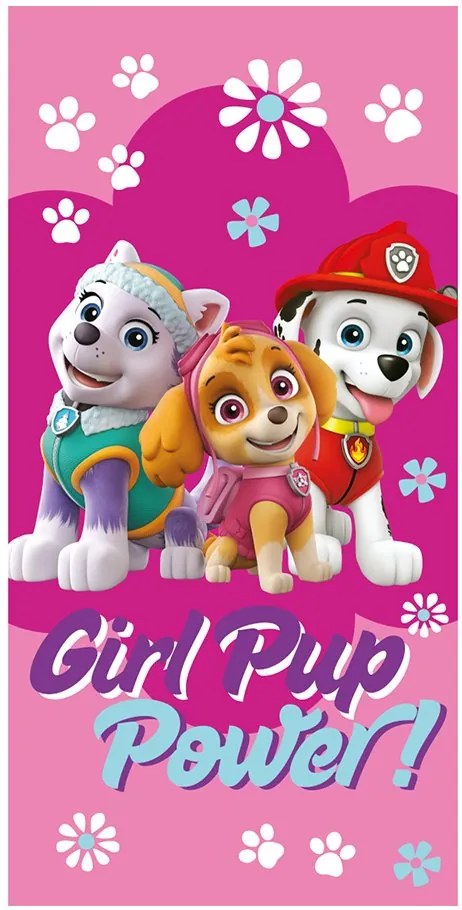 Dievčenská plážová osuška Tlapková patrola - Paw Patrol - motív Girl Pup Power - 100% bavlna s gramážou 320 gr./m2 - 70 x 140 cm