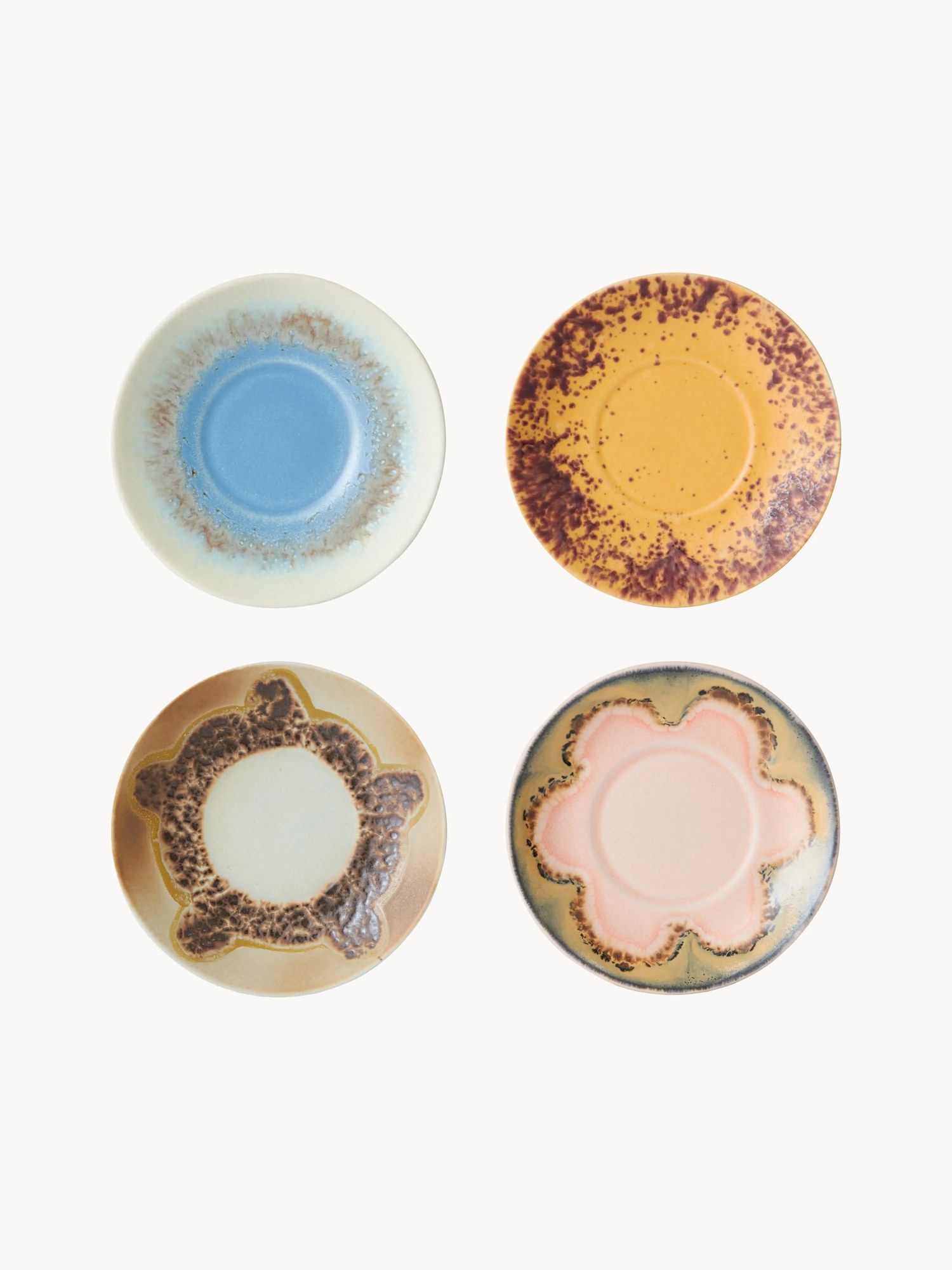 Ručne vyrobené podšálky's reaktívnou glazúrou 70's, 4 ks