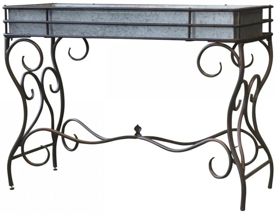 Kovový stolík na kvety s plechovým zinkovým boxom Plant table - 107*44*77cm