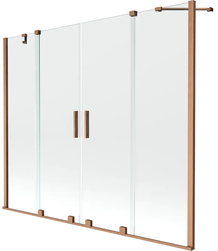 Mexen Velar Duo, 2-krídlová posuvná vaňová zástena 170 x 150 cm, 8mm číre sklo, medený matný profil, 896-170-000-02-65
