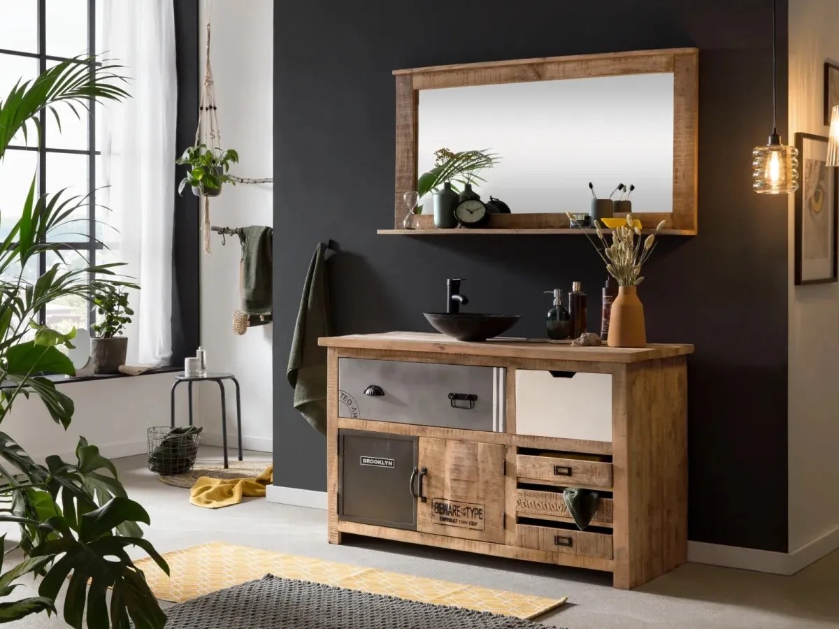 furniture-nabytek.cz - Masívna kúpeľňová zostava Pune II z mangového dreva, lakovaná, prírodná farba