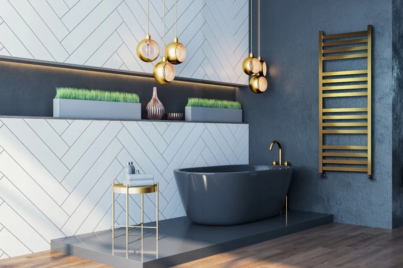 Regnis LOX, vykurovacie teleso 530x1190mm so stredovým pripojením 50mm, 698W, zlatá, LOX120/50/D5/GOLD