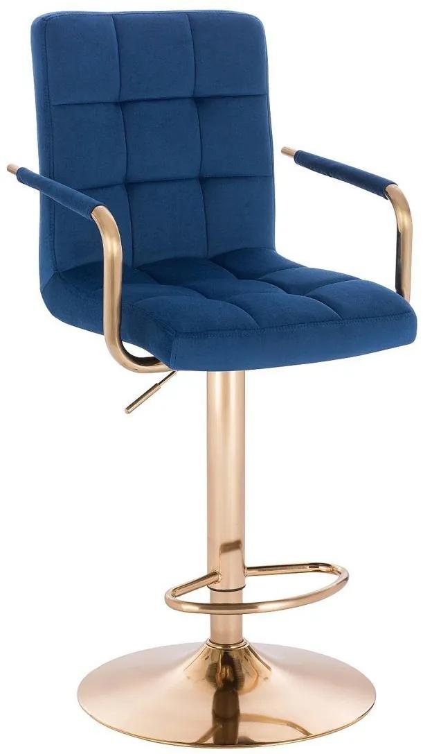 LuxuryForm DESIGN Barová stolička VERONA GOLD VELUR na zlatom tanieri - modrá