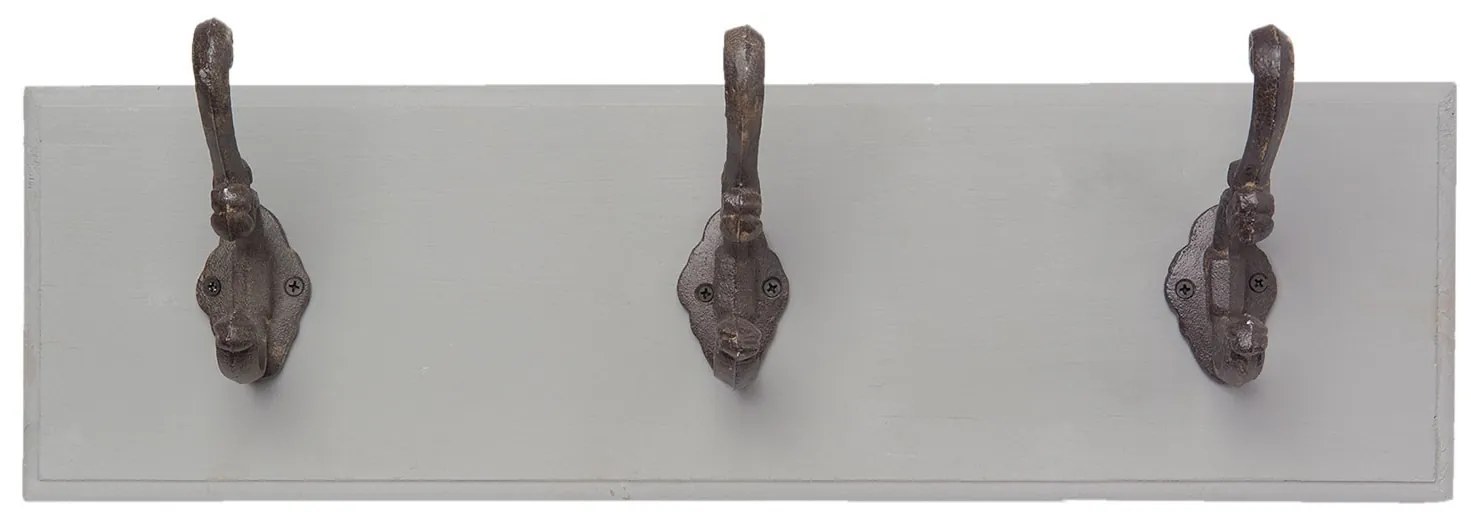 Šedý drevený vešiak s háčikmi viac antik - 60*12*17 cm Šedý drevený vešiak s háčikmi viac antik - 60*12*17 cm