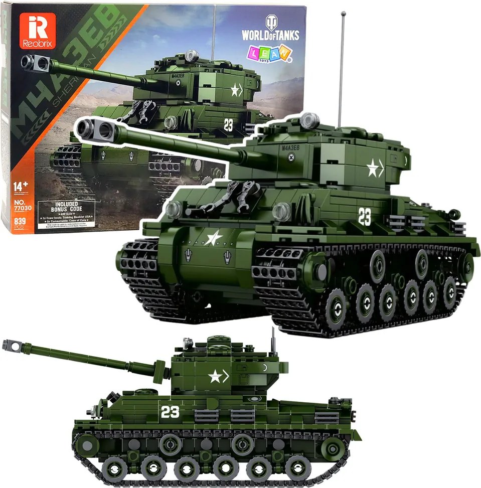 LEAN Toys Vojenský stavebný tank Sherman M4A3E8 v mierke 1:30 839 el.