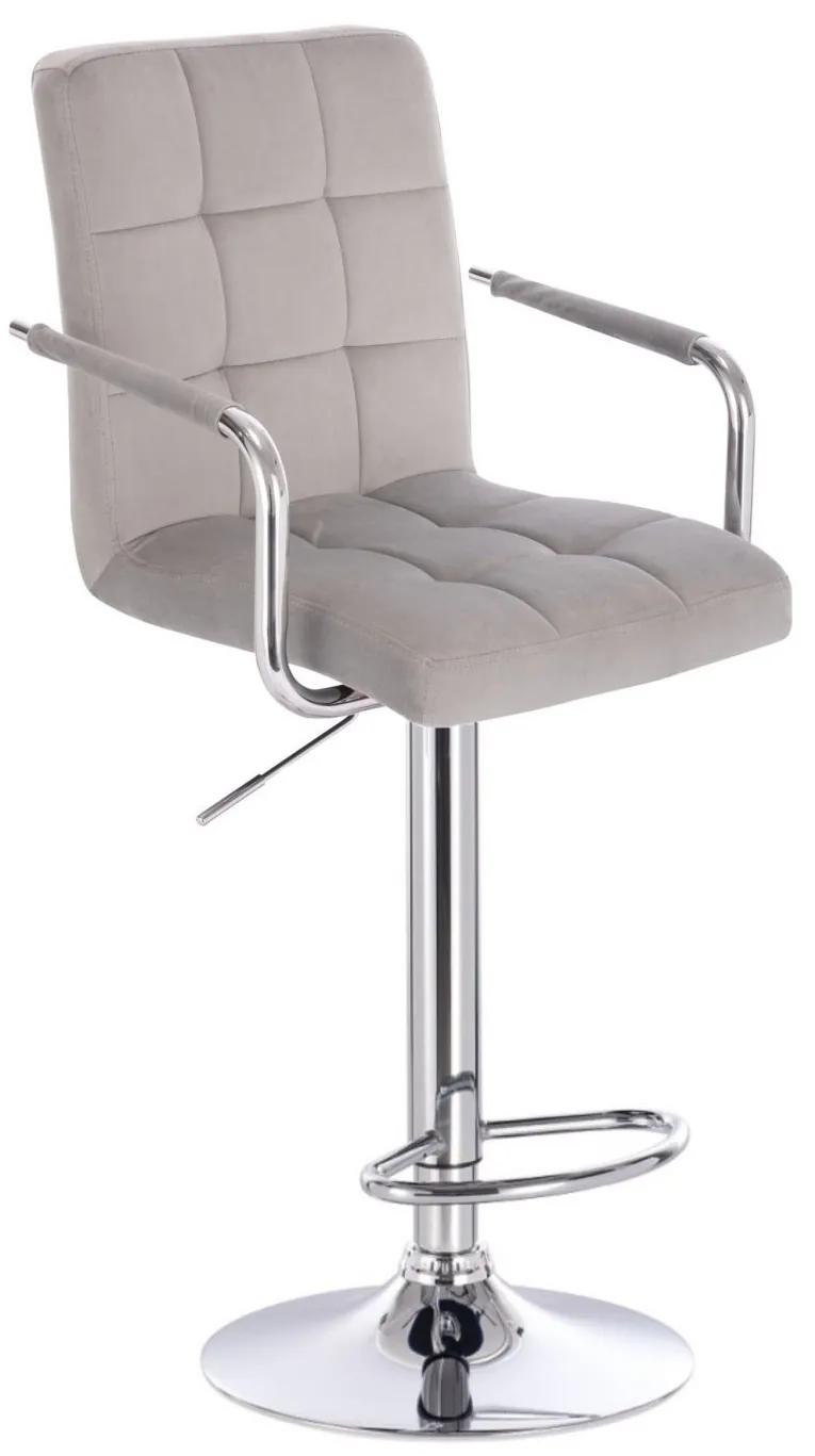 LuxuryForm DESIGN Barová stolička VERONA VELUR na striebornom tanieri - svetlo šedá
