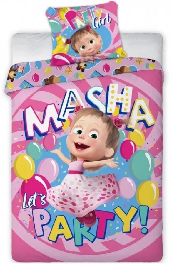 Detské posteľné obliečky Máša a medveď - motív Let's Party - 100% bavlna - 70 x 90 cm + 140 x 200 cm