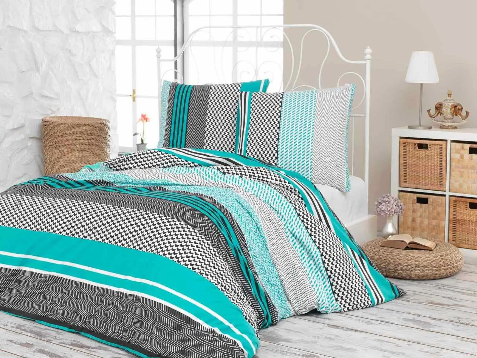 Obliečky flanelové Lipsko Tyrkysové 200x140cm+90x70cm TiaHome