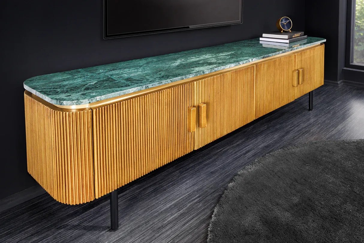 VENEZIANO TV komoda 160 cm mangové drevo a mramorová vrchná doska