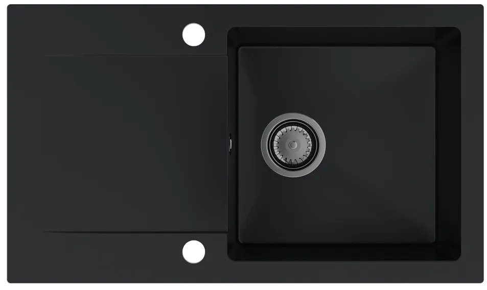 Sink Quality Ferrum, kuchynský granitový drez 770x450x190 mm + čierny sifón, čierna, SKQ-FER.C.1KDO.XB