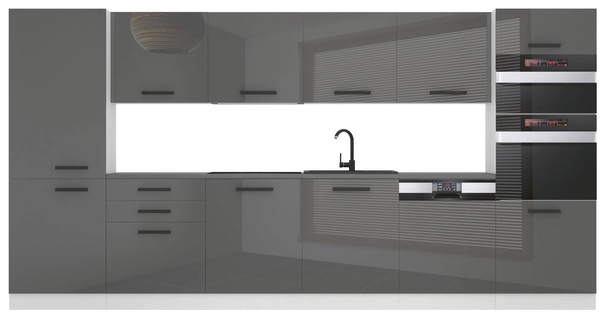 Kuchynská linka Belini Premium Full Version 360 cm šedý lesk s pracovnou doskou NAOMI