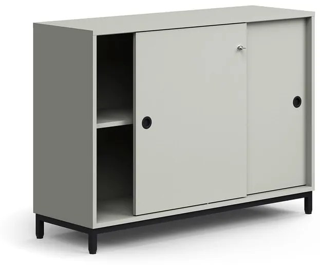 Skriňa s posuvnými dverami QBUS, 1 polica, na nožičkách, s madlom, 868x1200x400 mm, čierna, svetloše