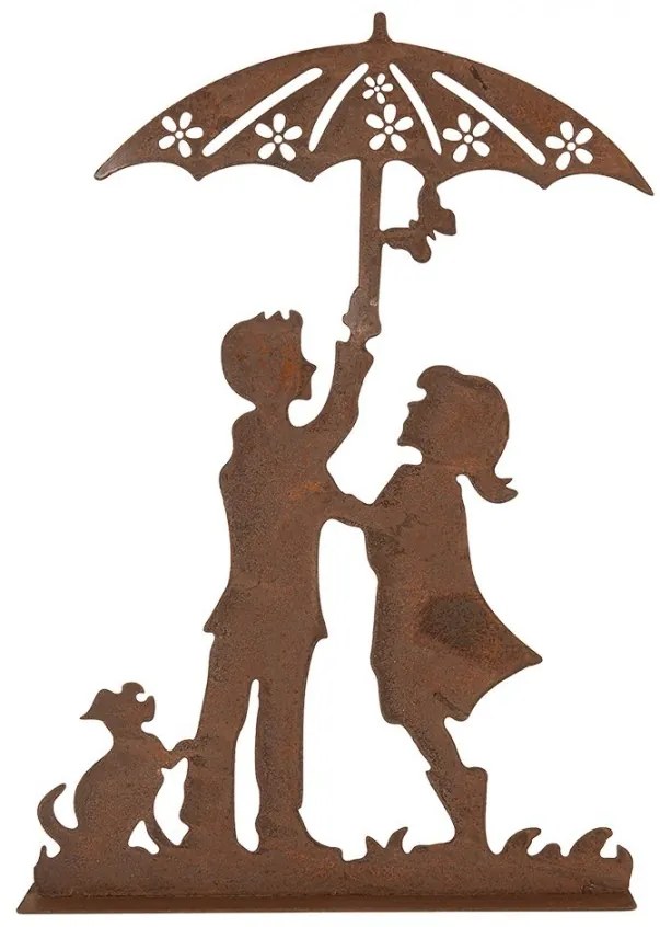 Hrdzavá dekorácia deti so psíkom Brocante rust - 21*5*31 cm