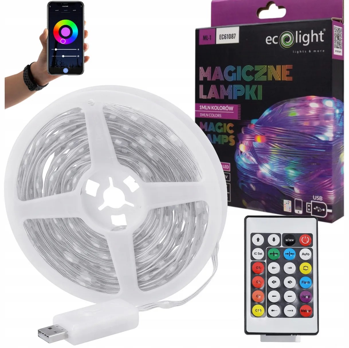 ECOLIGHT Osvetlenie vianočného stromčeka IP65 RGB LED pásik 10m 100led