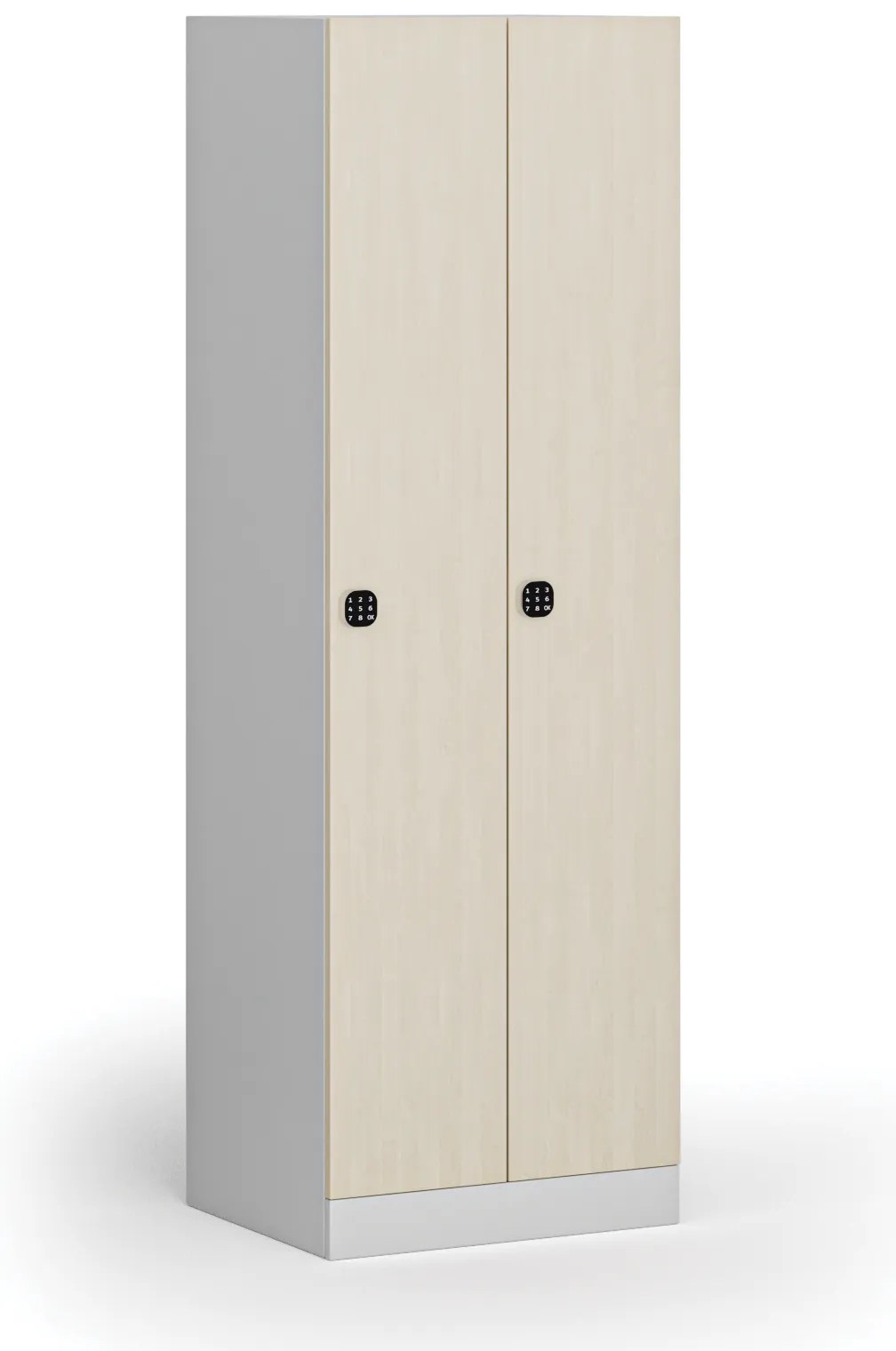 Kovová šatníková skrinka S1, 2-dverová, 1850 x 600 x 500 mm, kódový zámok, laminované dvere, breza