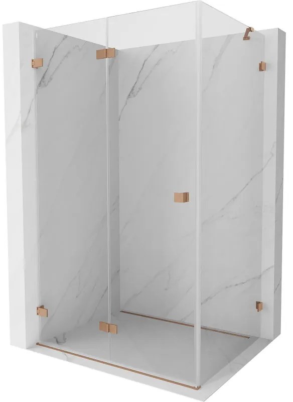 Mexen Lunar-F, skladací sprchový kút ľavý 75 x 70 cm, 8mm číre sklo, profil medená matná, 836-075-070-65-00-L