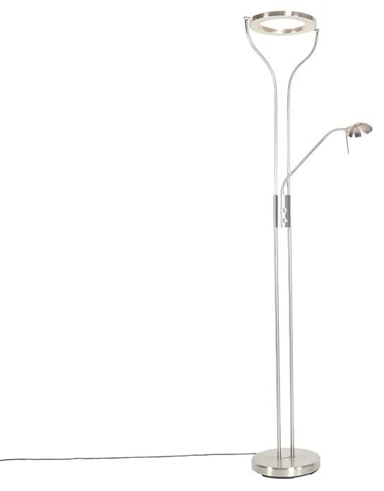 Moderná stojaca lampa oceľ s čítacím ramenom vrátane LED a stmievača - Divo