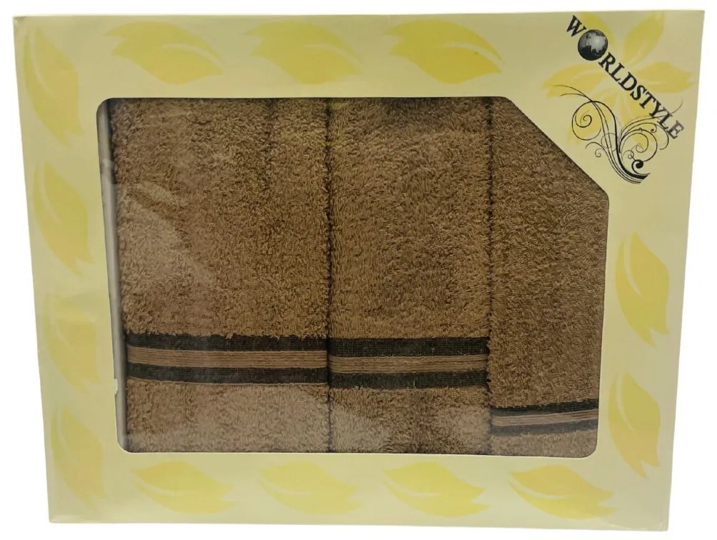 Darčekové balenie 3 kusov osušky 70x140cm a uterákov 50x100cm, 30x50cm Hnedé TiaHome