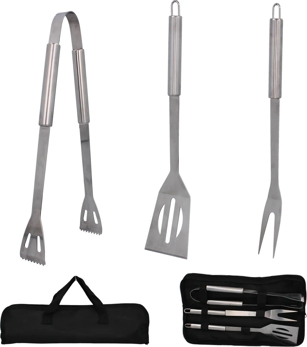 BBQ Meeting SADA 3 GRILOVACÍCH PRÍSLUŠENSTVÍ V PUZDRE ŠPATULA/VIDLIČKA/KLEŠTE balenie = 6 sád*5863