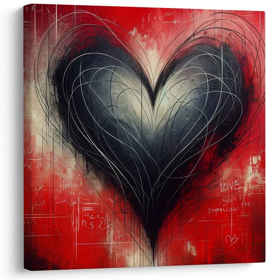 Obraz čiernobiele srdce v chaose