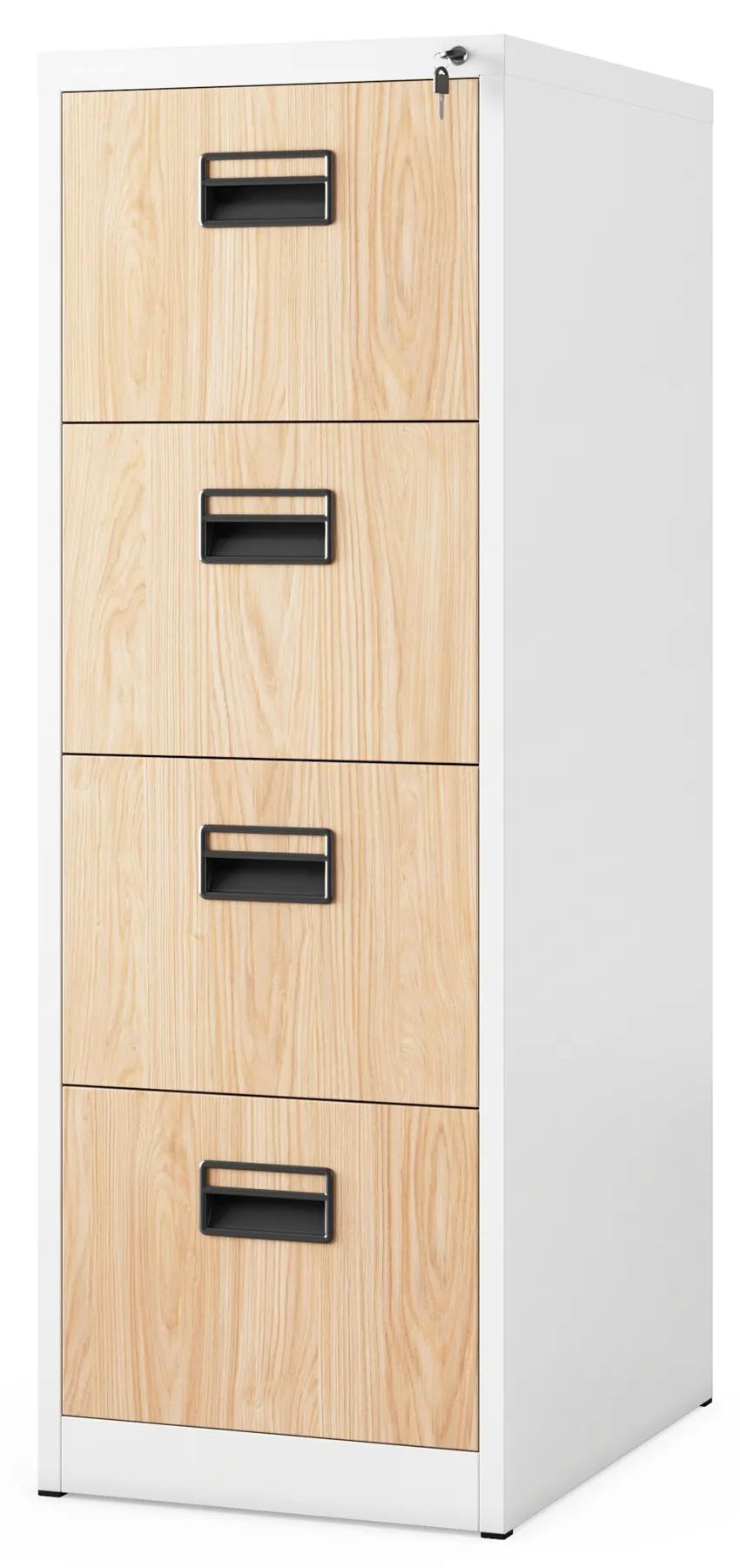 Kovová kartotéka, 4 zásuvky SARA V4, 460 x 1320 x 620 mm, Eco Design: biela/ dub sonoma