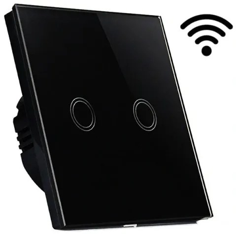 BERGE Prepínač dotykového dvojity - Čierny- WIFI - SKLO BERGE Prepínač dotykového dvojity - Čierny- WIFI - SKLO