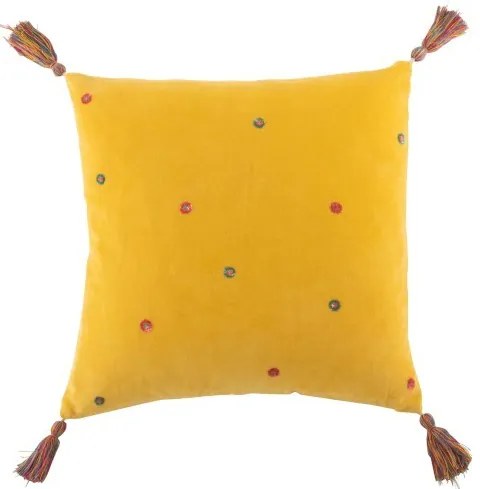 Žltý vankúš s bodkami a strapcami - 45 * 45 cm