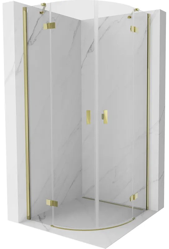 Mexen Mist, polkruhový výklopný sprchový kút 70 x 70 cm, číre sklo, zlatý lesklý profil, 8A33-070-070-50-00