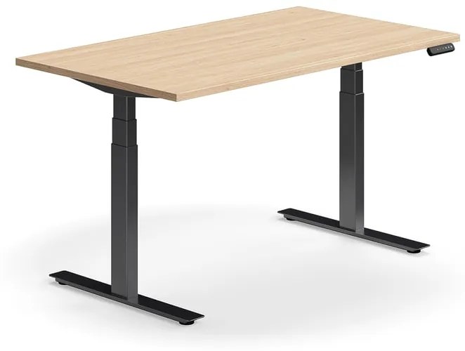 Výškovo nastaviteľný stôl QBUS, rovný, 1400x800 mm, čierny rám, dub