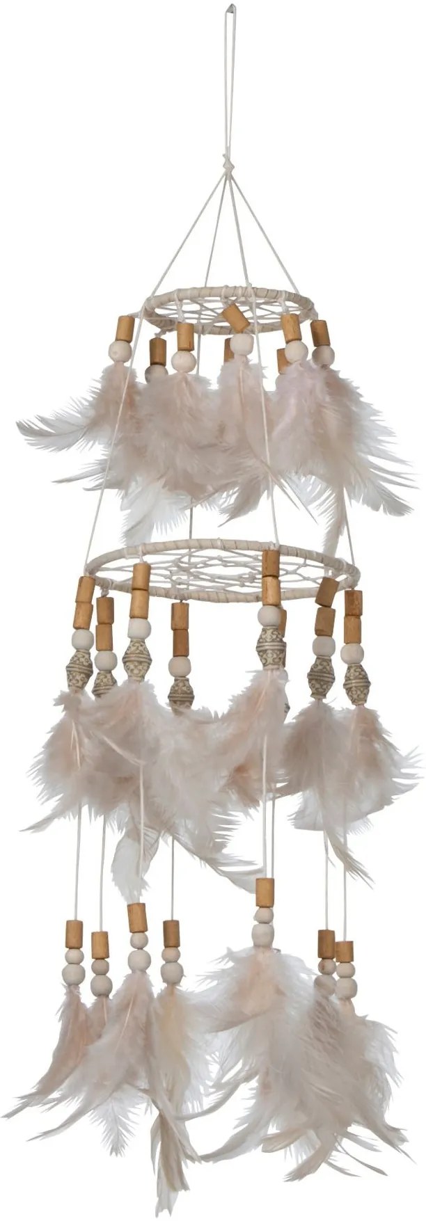 Prírodné lapač snov s lososové pierkami Boho Feathers - Ø 13 * 50cm