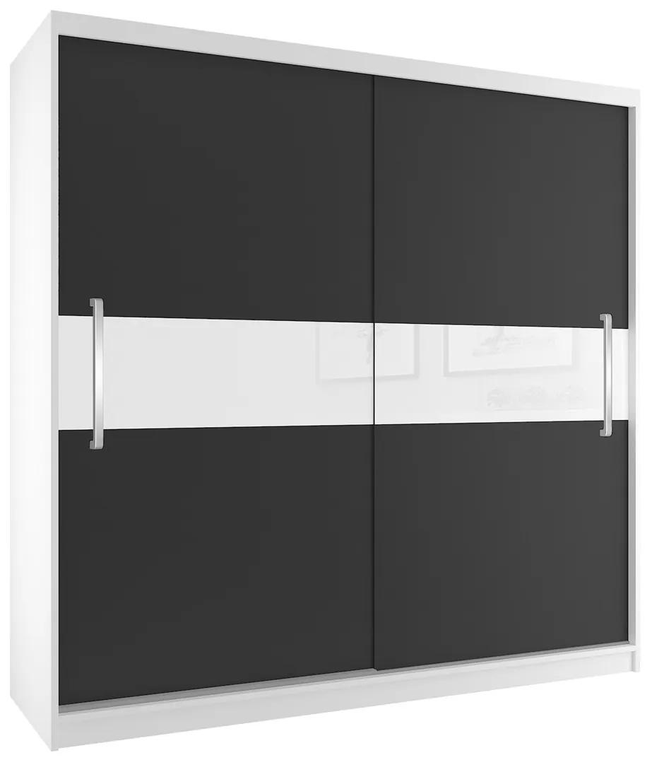 Šatníková skriňa 200 cm Belini biely mat / čierny mat s posuvnými dverami SI SZP1/2/W/B/W/UU
