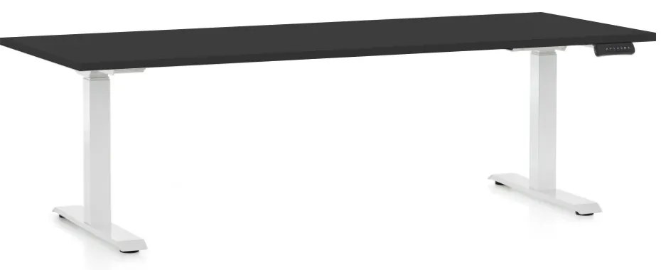Výškovo nastaviteľný stôl OfficeTech D, 200 x 80 cm, biela podnož, čierna