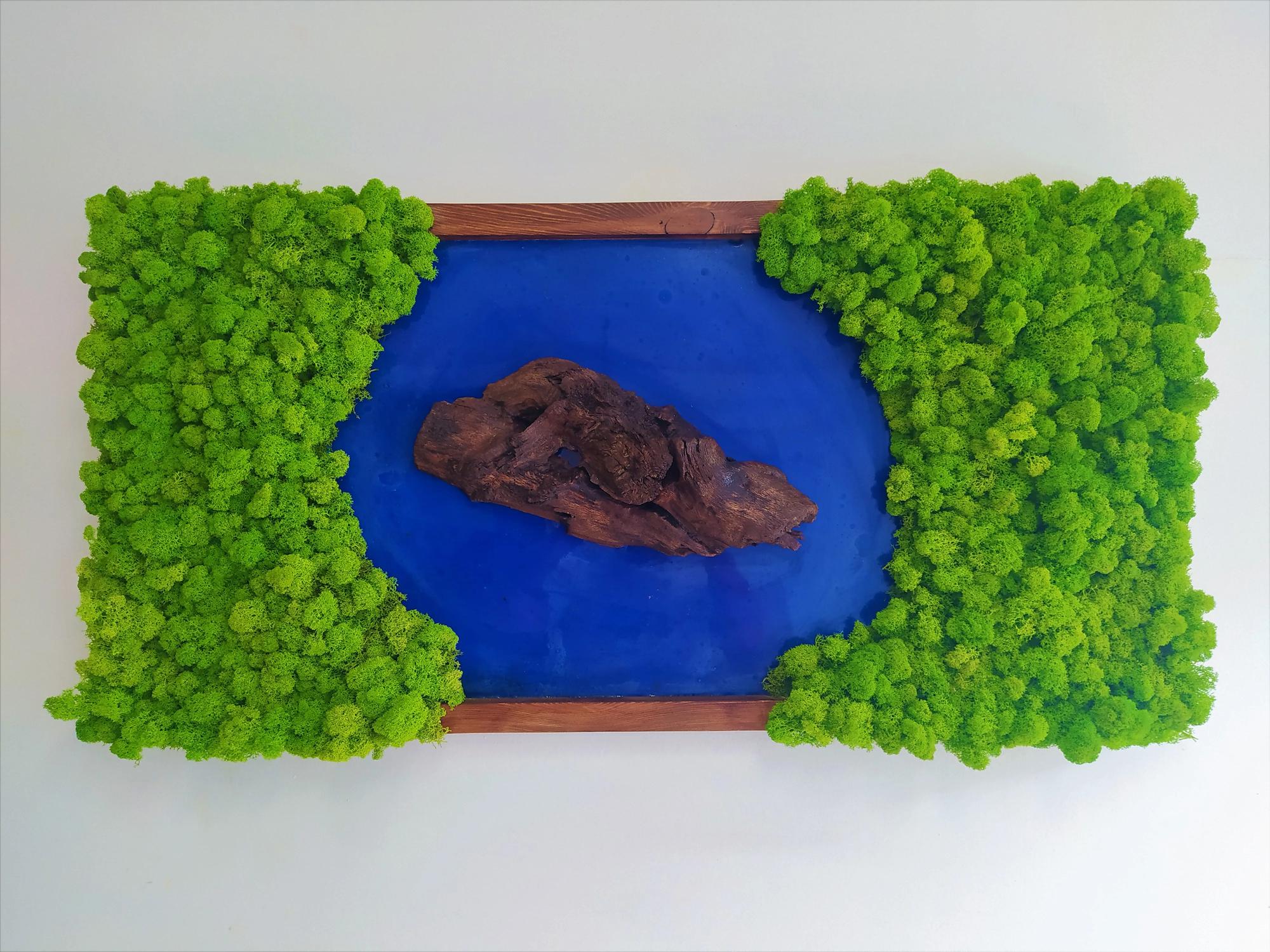 Machový obraz s epoxidom a drevom 50cm x 100cm